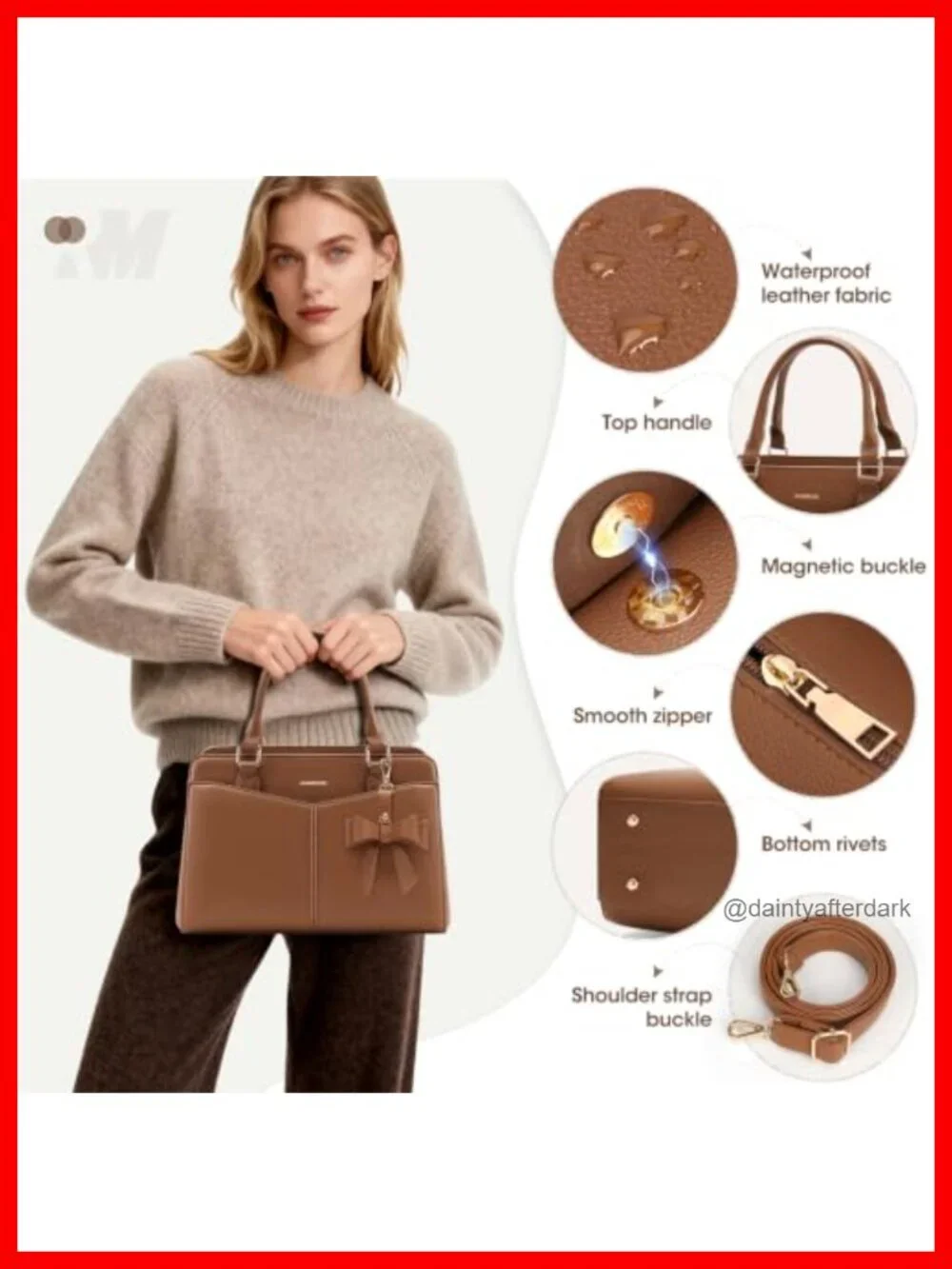 PU Leather Satchel Purse Structured Handbag with Bowknot, Fits iPad, Work Bag